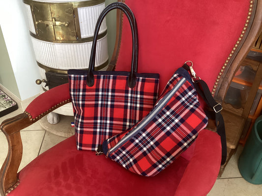 Pt cabas tissu écossais avec sa pochette pièce unique