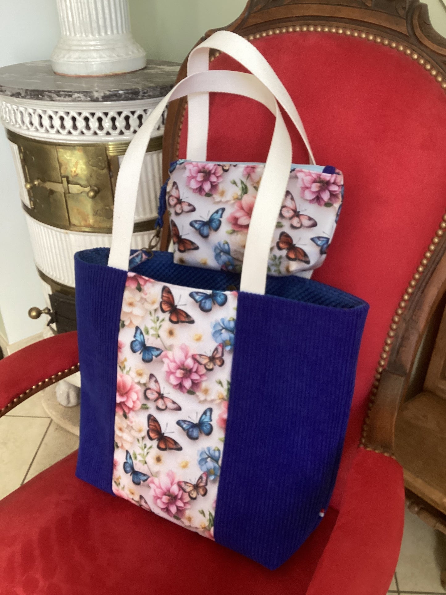 Grand cabas avec sa pochette assortie,pièce unique