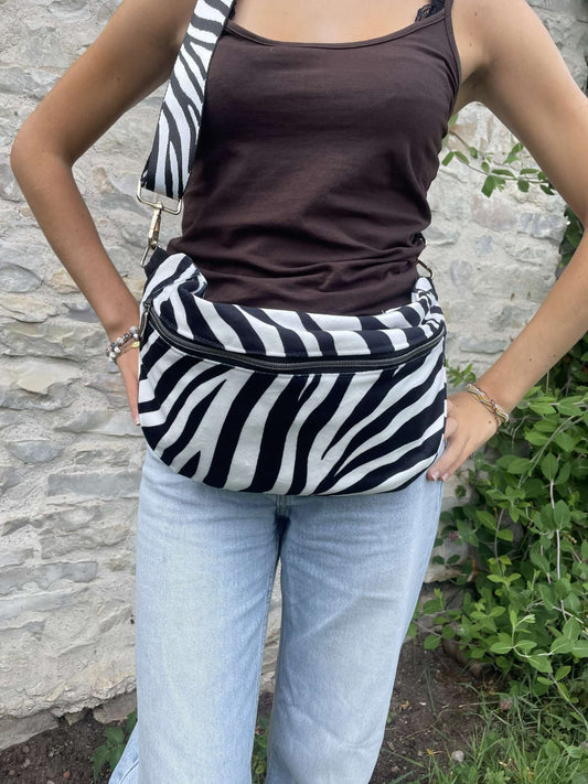 Grand Sac banane en velours bandoulière réglable
